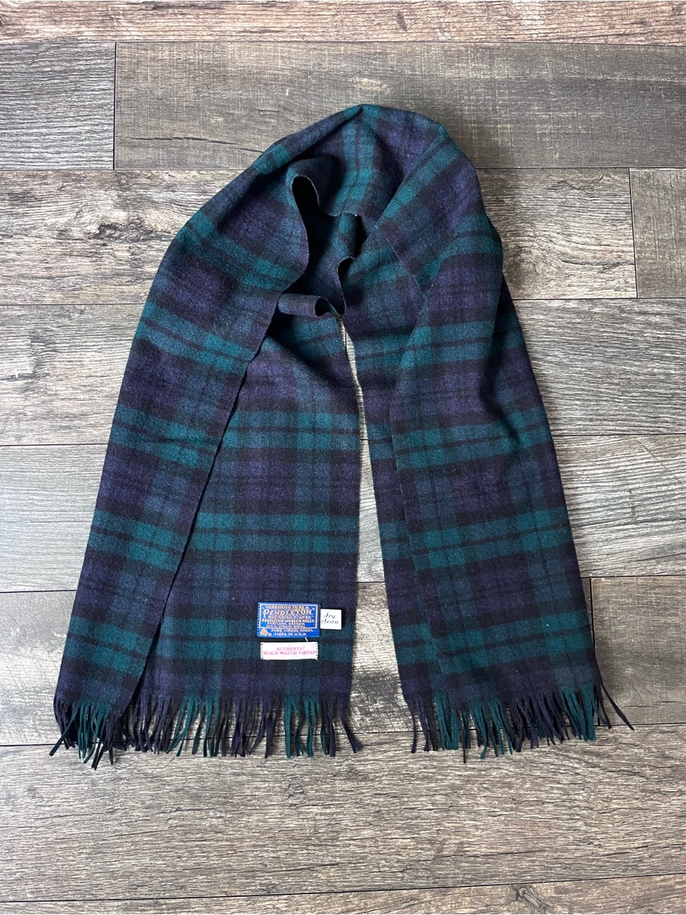 Vintage Pendleton 100% Virgin Wool Black Watch Tartan Scarf Made in USA